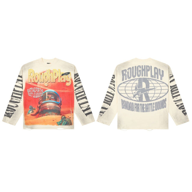 ROUGHPLAY Vintage Washed Astronaut Graphic Oversized Long Sleeve T-Shirt Hover Image