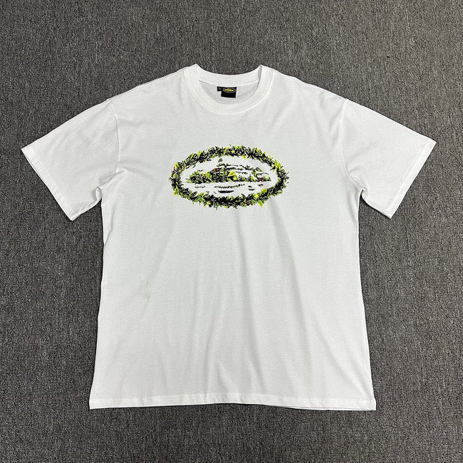 Neon Green Graphic Print White T-Shirt Unisex Streetwear Casual Short Sleeve Tee Hover Image