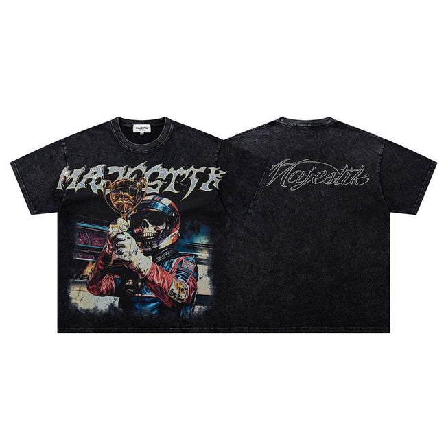 MAJESTIK Racing Skull Graphic T-Shirt Hover Image