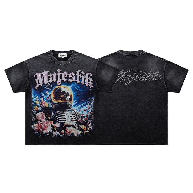 MAJESTIK Cosmic Skull Graphic Vintage T-Shirt Hover Image