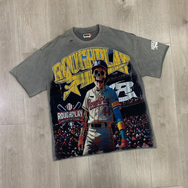 Roughplay Baseball Skull Graphic Oversized T-Shirt Hover Image