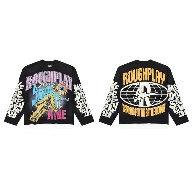 Retro Graphic Print Long Sleeve Cotton T-Shirt Unisex Oversized Hover Image