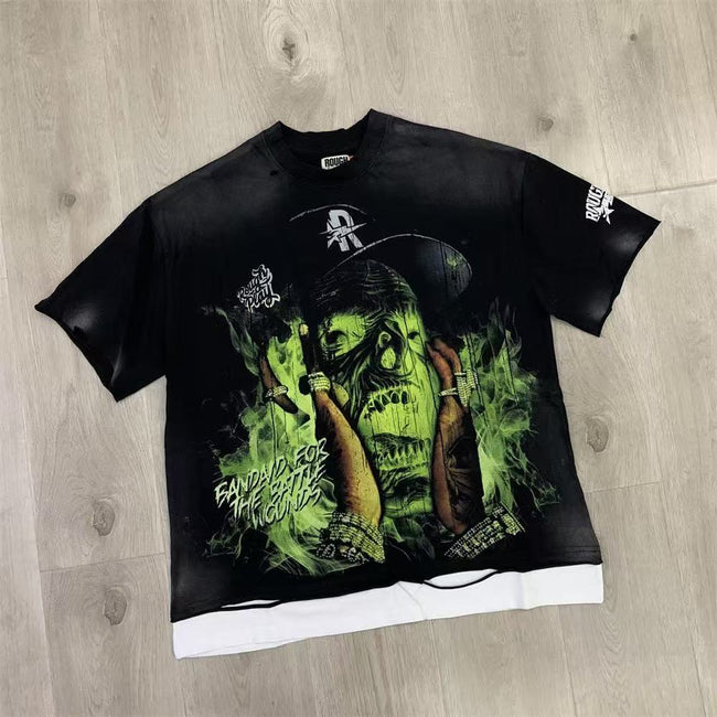 Vintage Skull Graphic Oversized T Shirt Men Black Streetwear Short Sleeve Casual Tee Hover Image