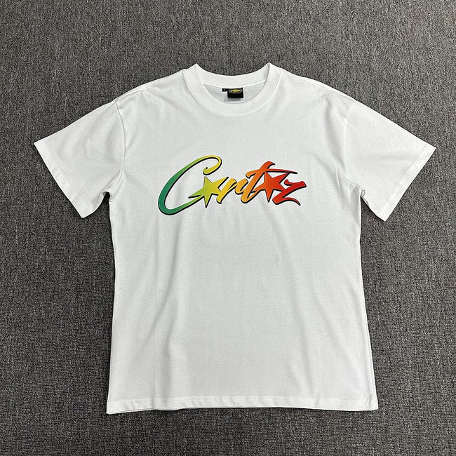 Colorful Graphic Print White T-Shirt Unisex Streetwear Casual Short Sleeve Tee Hover Image