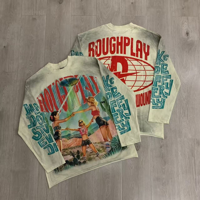 Vintage Washed Desert Girls Graphic Oversized Long Sleeve T-Shirt Hover Image