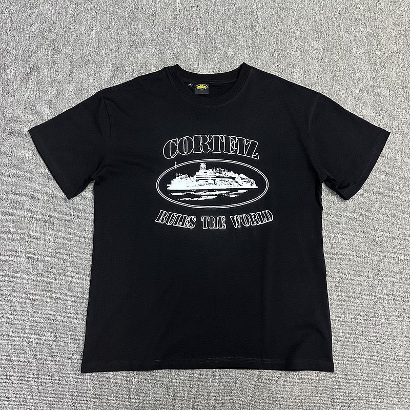 White Graphic Print Black T-Shirt Unisex Streetwear Casual Short Sleeve Tee