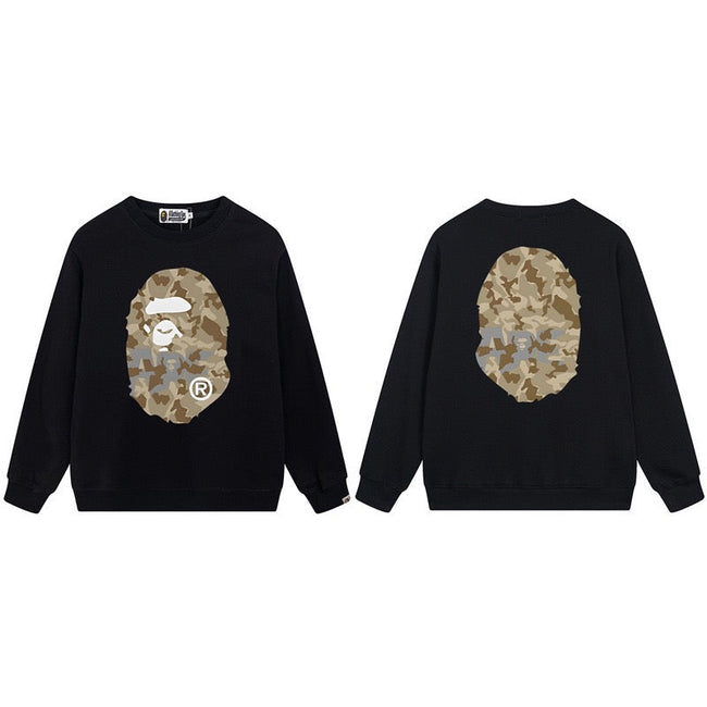 A BATHING APE Camo Ape Head Black Crewneck Sweatshirt Hover Image