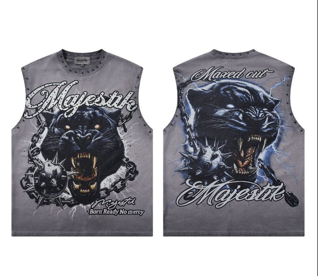 MAJESTIK Panther Graphic Sleeveless Streetwear T-Shirt Hover Image