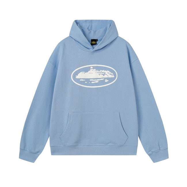 Light Blue Graphic Hoodie Unisex Streetwear Casual Pullover Sweatshirt Hover Image