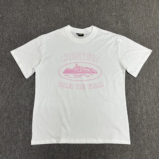 Pink Graphic Print White T-Shirt Unisex Streetwear Casual Short Sleeve Tee Hover Image