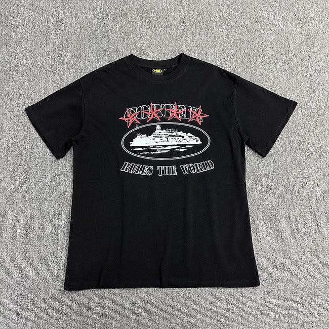 Black Graphic Print T-Shirt Unisex Streetwear Casual Short Sleeve Tee Hover Image