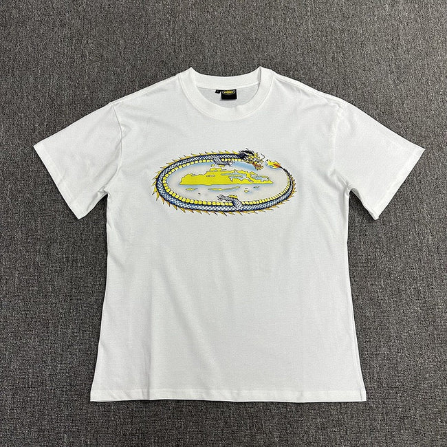 Dragon Graphic White T-Shirt Unisex Streetwear Casual Short Sleeve Tee Hover Image