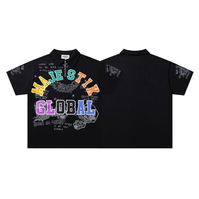 MAJESTIK Lost Global Graphic Polo Shirt Hover Image