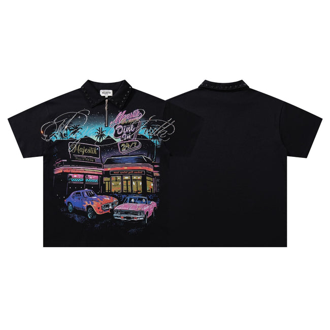 MAJESTIK Vintage Racing Graphic Polo Shirt Hover Image