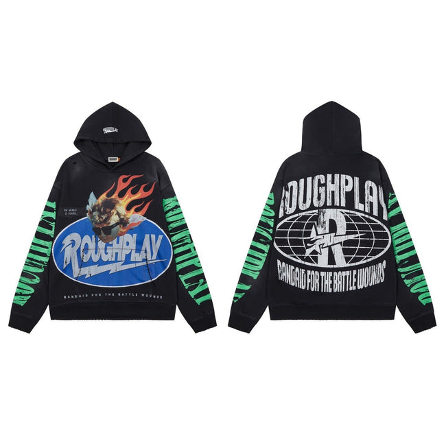 Men's Vintage Flame Graphic Oversized Hoodie – Streetwear Pullover Sweatshirt Hover Image