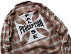 MIXED EMOTION Plaid Graphic Distressed Shirt