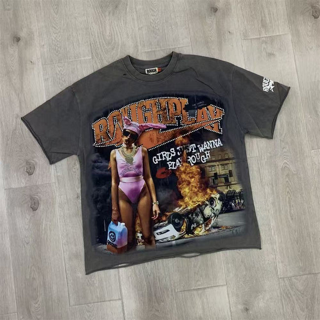 Vintage Urban Graphic T-Shirt Men's Oversized Streetwear Short Sleeve Tee Hover Image
