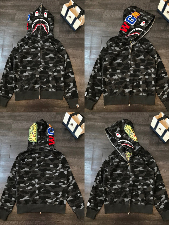 BAPE Shark Camo Full Zip Hoodie Black Hover Image