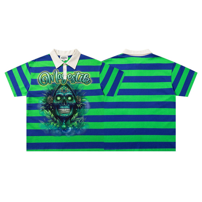 MAJESTIK Skull Stripe Polo Tee Hover Image