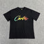 Rainbow Gradient Graphic Print Black T-Shirt Unisex Streetwear Casual Short Sleeve Tee