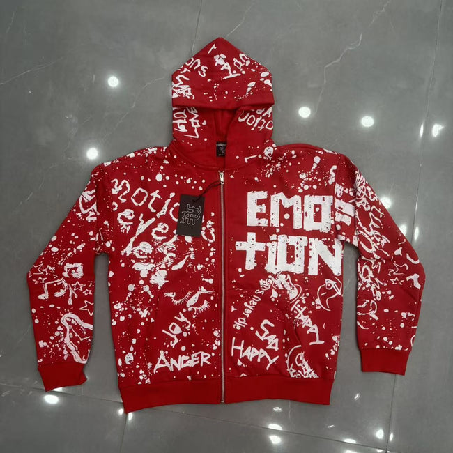 EMOTION NEVER DIE Graffiti Paint Zip Hoodie Hover Image