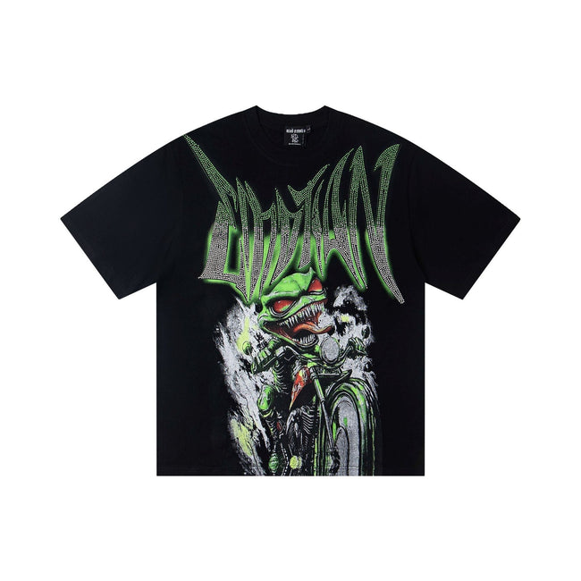 EMOTION Alien Graphic Rhinestone Oversized T-Shirt Hover Image