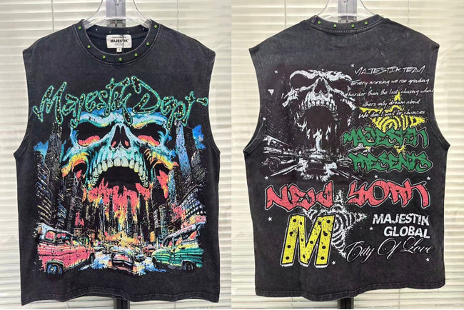 Majestik Skull Graphic Sleeveless T-Shirt Hover Image