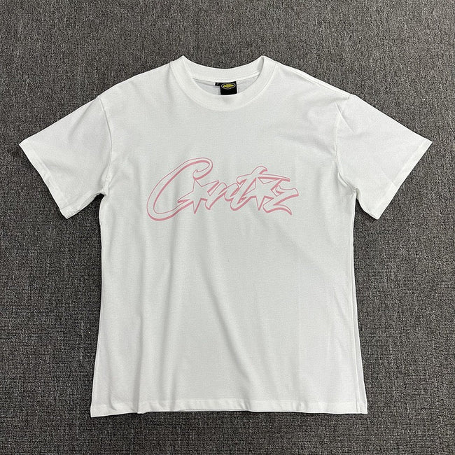 Pink Outline Graphic Print White T-Shirt Unisex Streetwear Casual Short Sleeve Tee Hover Image