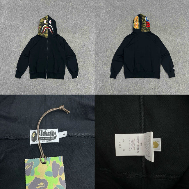 BAPE Shark Full Zip Hoodie Black Camo Hood Edition Hover Image