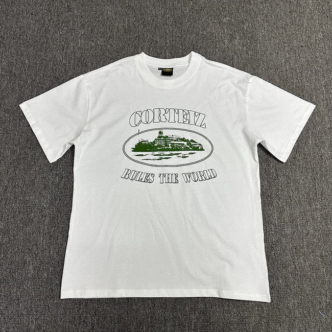 Green Graphic Print White T-Shirt Unisex Streetwear Casual Short Sleeve Tee Hover Image