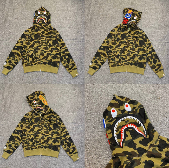 BAPE Shark Camo Full Zip Hoodie Green Hover Image