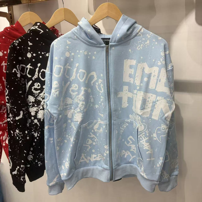 EMOTION NEVER DIE Paint Splash Graphic Zip Hoodie Hover Image