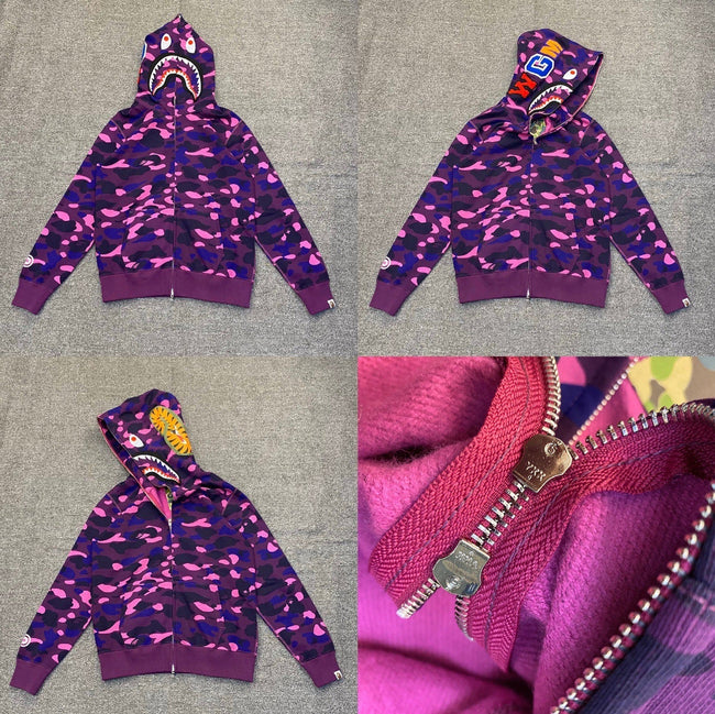 BAPE Shark Camo Full Zip Hoodie Purple Hover Image
