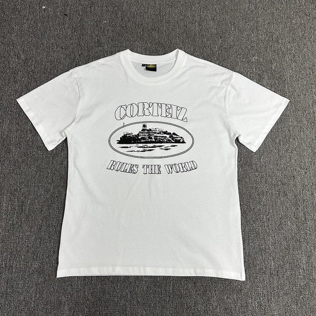 Vintage Black Graphic Print White T-Shirt Unisex Streetwear Casual Tee Hover Image