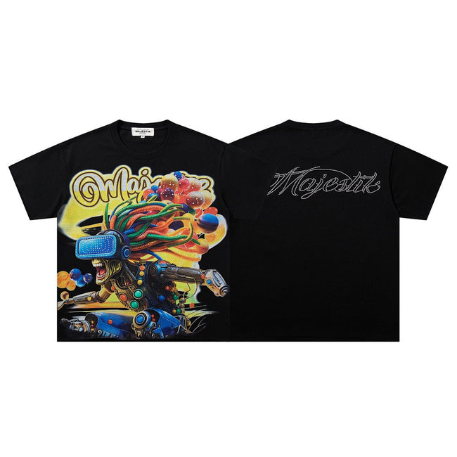 MAJESTIK Cyber Graphic Futuristic T-Shirt Hover Image