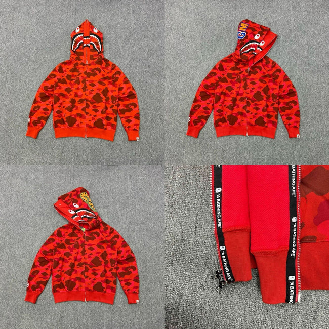 BAPE Shark Camo Full Zip Hoodie Red Camo Hover Image