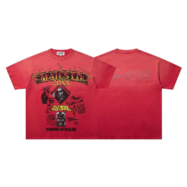 MAJESTIK Redline Graphic Studded T-Shirt Hover Image