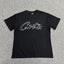 White Outline Graphic Print Black T-Shirt Unisex Streetwear Casual Short Sleeve Tee