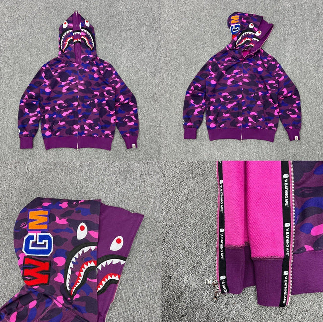 BAPE Shark Full Zip Hoodie Purple Camo Edition Hover Image