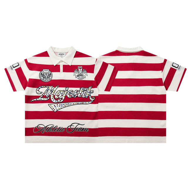 MAJESTIK Red Striped Logo Polo Shirt Hover Image