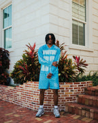 Blue “Lightning” shorts