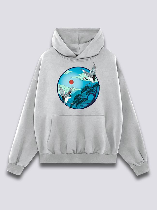 Front Print - Flying Cranes Hoodie Main Image