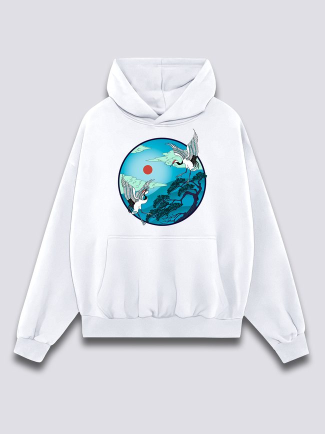 Front Print - Flying Cranes Hoodie Hover Image