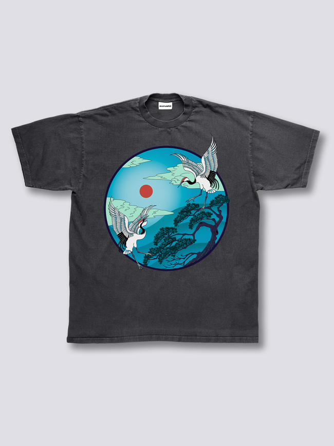 Front Print - Flying Cranes Vintage T-Shirt Hover Image