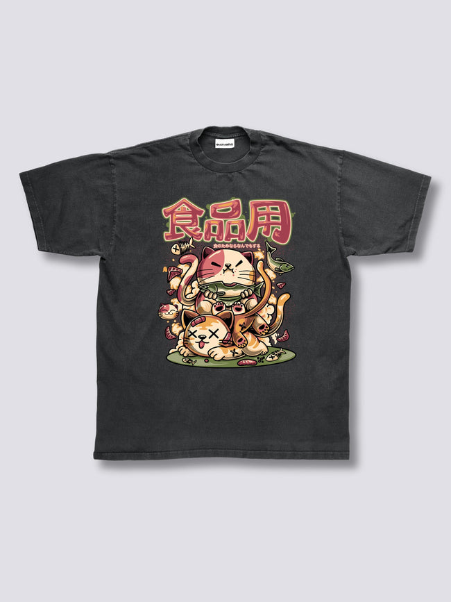 Front Print - Hungry Neko Vintage T-Shirt Hover Image