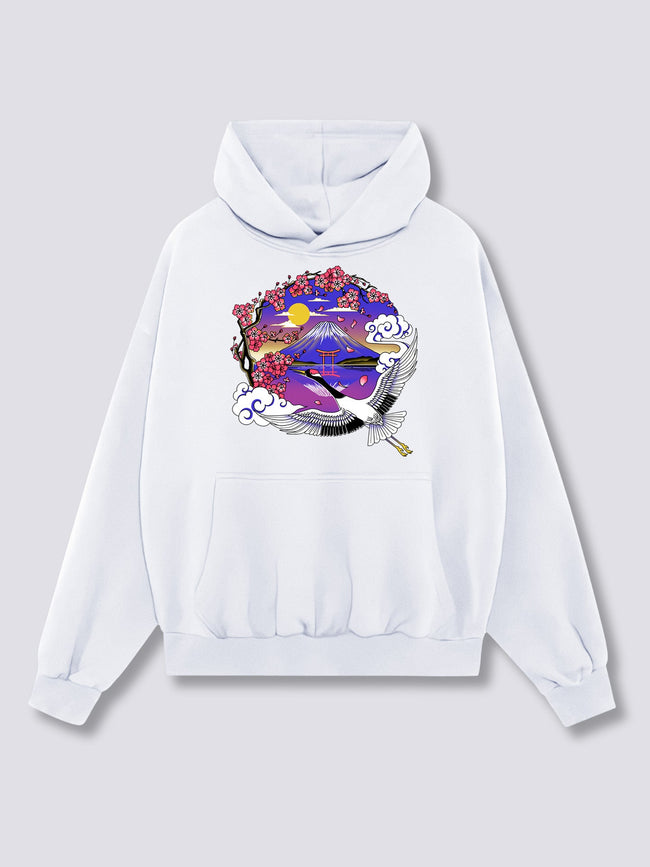 Front Print - Mount Fuji Crane Hoodie Main Image