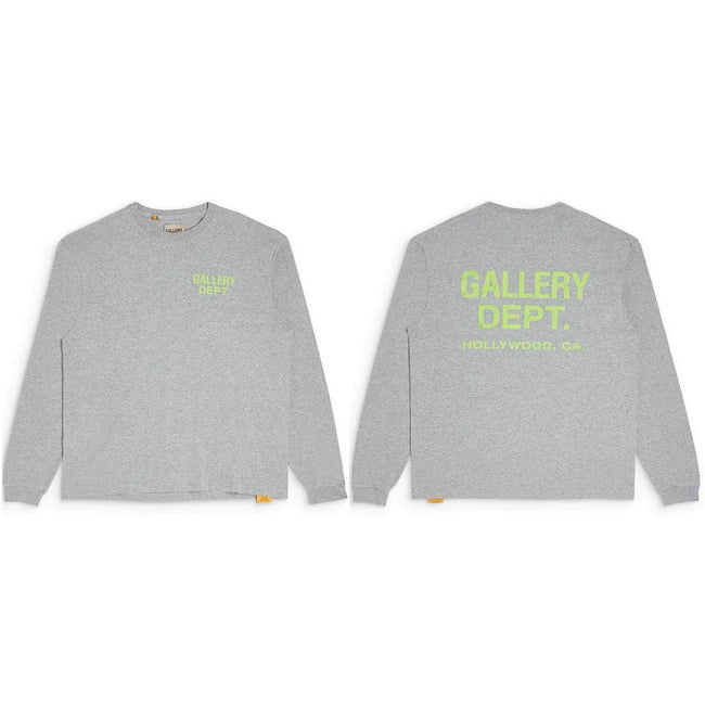 Gallery Dept. Hollywood Logo Long Sleeve T-Shirt - Light Grey/Neon Yellow Hover Image