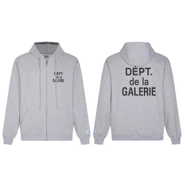Gallery Dept. "Dépt. de la Galerie" Zip Hoodie – Grey French Print, Oversized Fit Hover Image