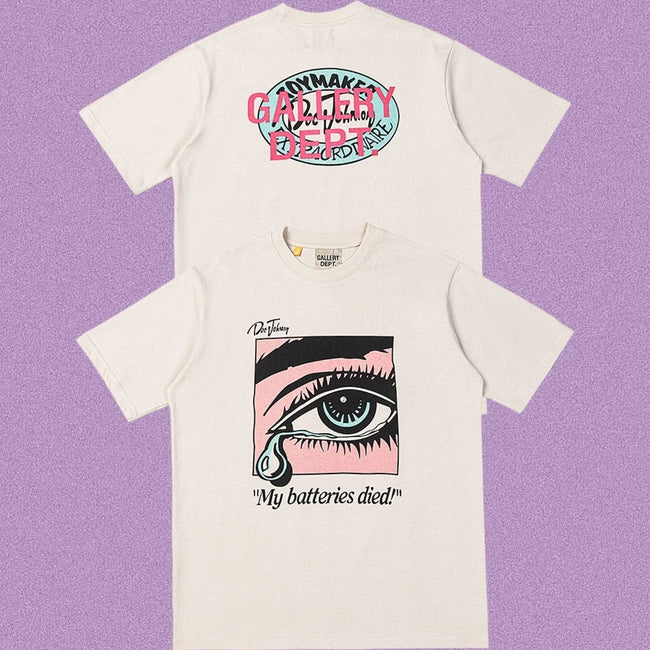 Gallery Dept. Crying Eye "My batteries died" Short Sleeve T-Shirt - Cream Hover Image