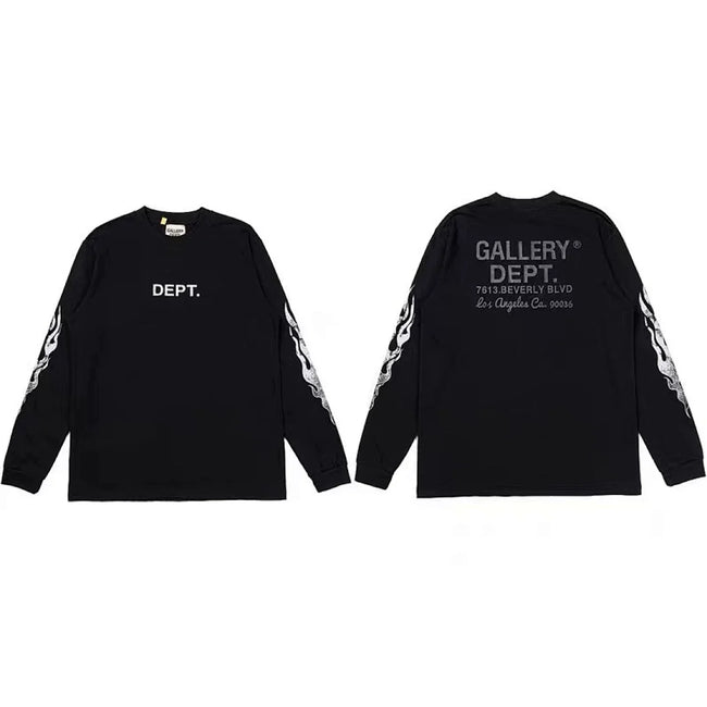 Gallery Dept. Flame Sleeve & LA Address Logo Long Sleeve T-Shirt - Black Hover Image